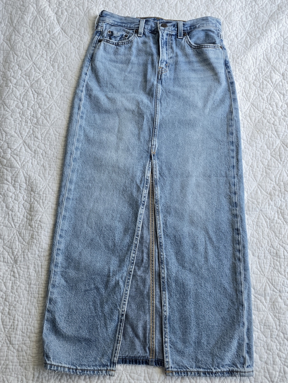 Levi's Column Ankle Maxi Denim Front Slit Skirt 25